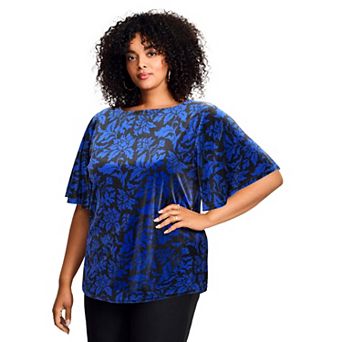 Avenue Women's Plus Size wrap Velour Sleeve Tee