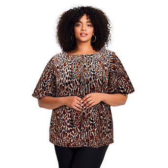 Avenue Women's Plus Size wrap Velour Sleeve Tee