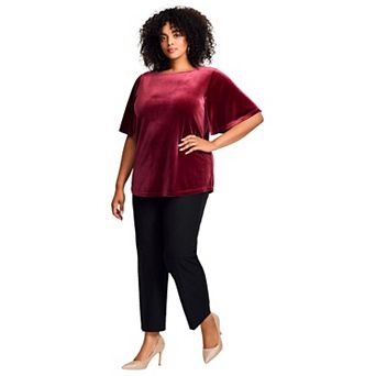 Avenue Women's Plus Size wrap Velour Sleeve Tee