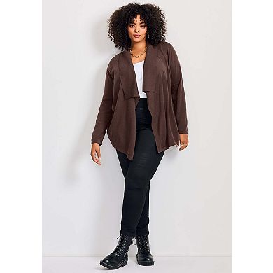 Avenue Women's Plus Size Cascade Cardigan Zipper Pocket