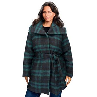 Avenue Women's Plus Size Wing Collar Belted Coat
