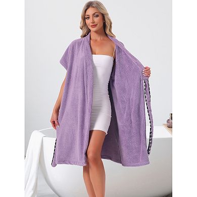 Women's Bath Wrap Towel Dress Terry Wrap Bathrobe Tie Spa Gym Shower Robe with Pockets
