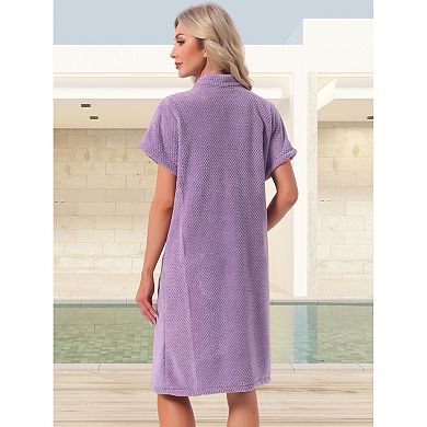 Women's Bath Wrap Towel Dress Terry Wrap Bathrobe Tie Spa Gym Shower Robe with Pockets