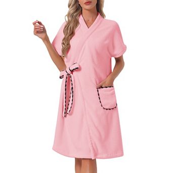 Women's Bath Wrap Towel Dress Terry Wrap Bathrobe Tie Spa Gym Shower Robe with Pockets