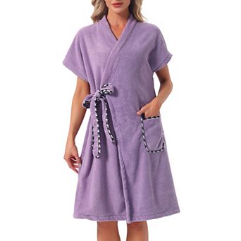 Women's Bath Wrap Towel Dress Terry Wrap Bathrobe Tie Spa Gym Shower Robe with Pockets