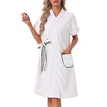 Women's Bath Wrap Towel Dress Terry Wrap Bathrobe Tie Spa Gym Shower Robe with Pockets