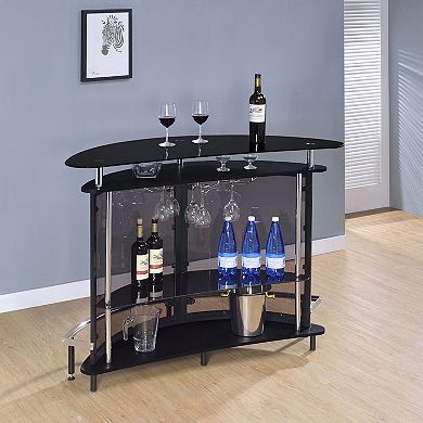 Fieldview Black Modern Freestanding Home Bar Wine Cabinet with Glass Top