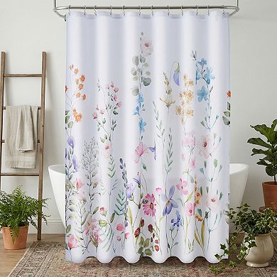 Floral Print Shower Curtain Sets, Waterproof Bath Curtain with 12 Plastic Hooks, Good Drape
