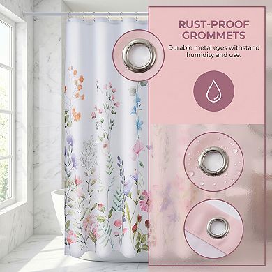 Floral Print Shower Curtain Sets, Waterproof Bath Curtain with 12 Plastic Hooks, Good Drape