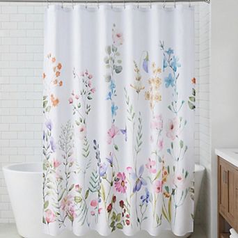 Floral Print Shower Curtain Sets, Waterproof Bath Curtain with 12 Plastic Hooks, Good Drape