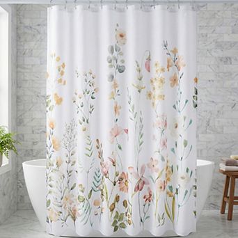 Floral Print Shower Curtain Sets, Waterproof Bath Curtain with 12 Plastic Hooks, Good Drape