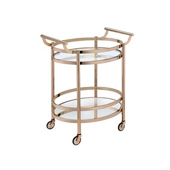 Fieldview Rose Gold 25 in Oval Glass and Mirrored Serving Cart