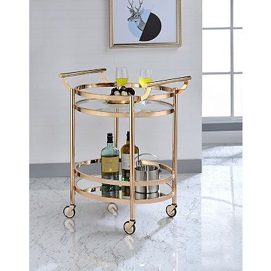 Fieldview Rose Gold 25-in. Oval Glass and Mirrored Serving Cart