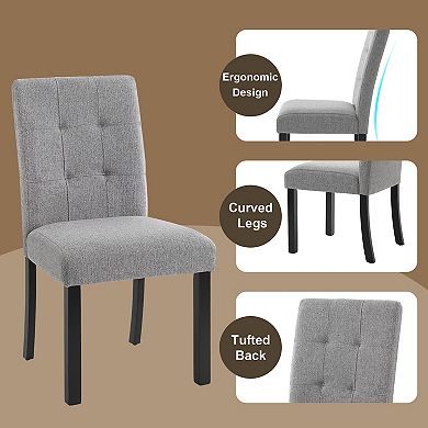 Merax 4 Piece Modern Tufted Dining Chair, Rustic Linen Upholstered with Black Rubber Wood Legs