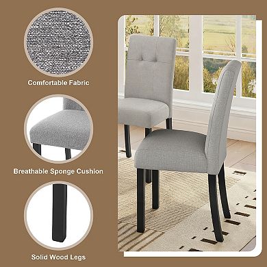 Merax 4 Piece Modern Tufted Dining Chair, Rustic Linen Upholstered with Black Rubber Wood Legs