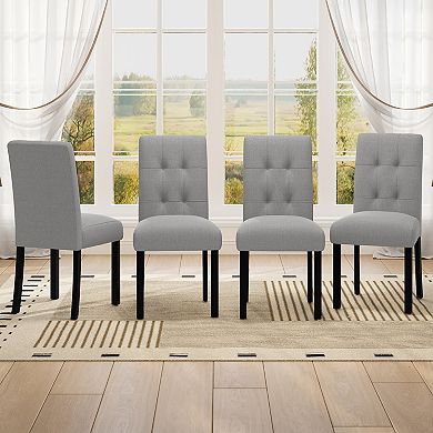 Merax 4 Piece Modern Tufted Dining Chair, Rustic Linen Upholstered with Black Rubber Wood Legs