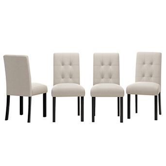 Merax 4 pc Modern Tufted Dining Chair, Rustic Linen Upholstered with Black Rubber Wood Legs