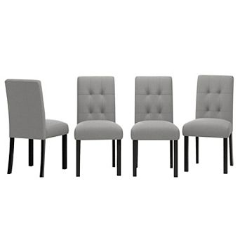 Merax 4 pc Modern Tufted Dining Chair, Rustic Linen Upholstered with Black Rubber Wood Legs