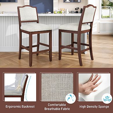 Merax Counter Height Bar Stools Set of 2 - Rustic 2 Pack Bar Stools with Rubber Wood Frame