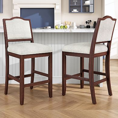 Merax Counter Height Bar Stools Set of 2 - Rustic 2 Pack Bar Stools with Rubber Wood Frame