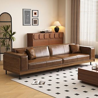 111.81" Faux Leather Sofa