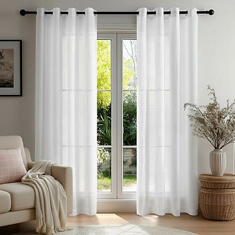 White Textured Voile Sheer Curtains with Grommets - 52x84 Inches