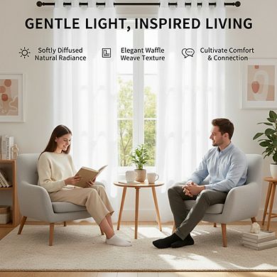 White Textured Voile Sheer Curtains with Grommets - 52x84 Inches