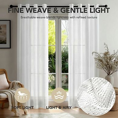 White Textured Voile Sheer Curtains with Grommets - 52x84 Inches