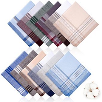 Great Ambitions12 pc Handkerchiefs for Men, Soft Cotton Hankies with Check,16x16 Inch Pocket Hanky