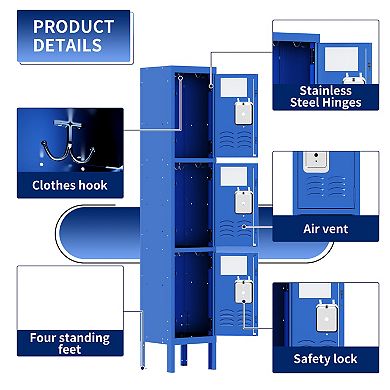 Fieldview Blue 66-in. 3-Door Metal Storage Locker with Ventilated Compartments