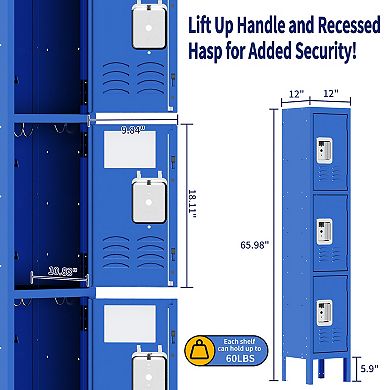 Fieldview Blue 66-in. 3-Door Metal Storage Locker with Ventilated Compartments