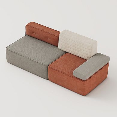 79.9" Modern Modular Sofa, Floor Segmented Sofa with Comfortable Cushions and Color-Block Design