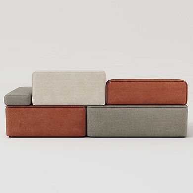 79.9" Modern Modular Sofa, Floor Segmented Sofa with Comfortable Cushions and Color-Block Design