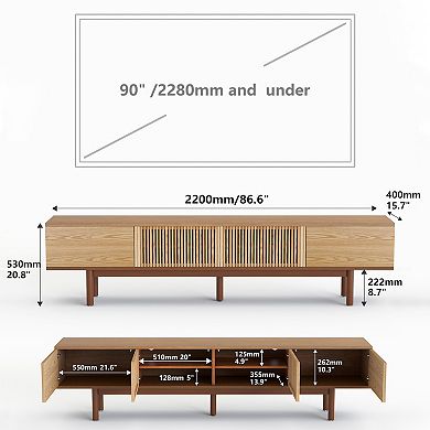 86.6” Mid-Century Modern TV Stand for TVs Up to 90"