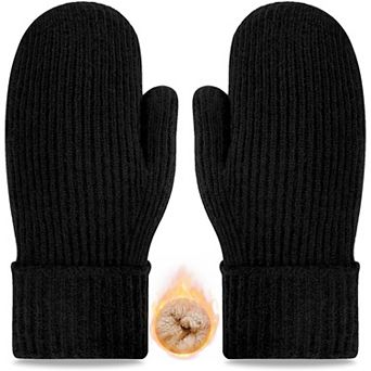 Great Ambitions Winter Gloves for Men & Women, Wool Fleece Thermal Knit Mittens for Cold