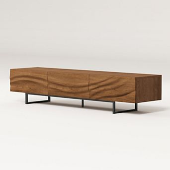Modern Wave-Front Walnut TV Stand with 3 Drawers, 82" Long Media Console for Living Room
