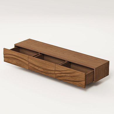 Modern Wave-Front Walnut TV Stand with 3 Drawers, 82" Long Media Console for Living Room