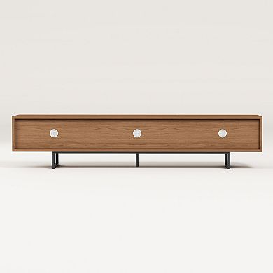 Modern Wave-Front Walnut TV Stand with 3 Drawers, 82" Long Media Console for Living Room