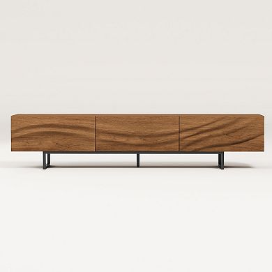 Modern Wave-Front Walnut TV Stand with 3 Drawers, 82" Long Media Console for Living Room