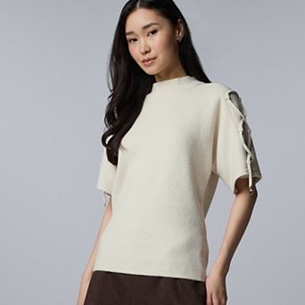 Women's Simply Vera Vera Wang Lace Up Short Sleeve Sweater