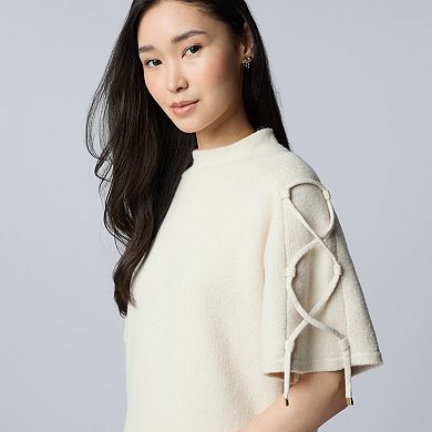 Women's Simply Vera Vera Wang Lace Up Short Sleeve Sweater