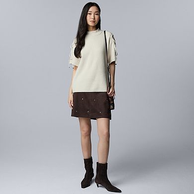 Women's Simply Vera Vera Wang Lace Up Short Sleeve Sweater