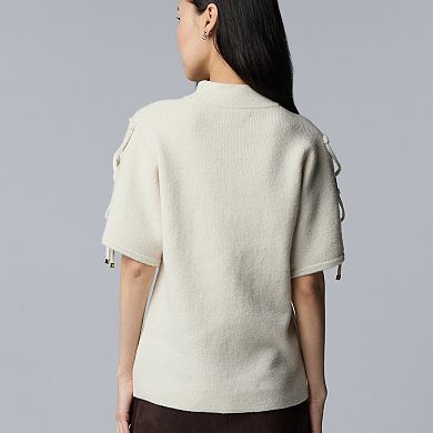 Women's Simply Vera Vera Wang Lace Up Short Sleeve Sweater