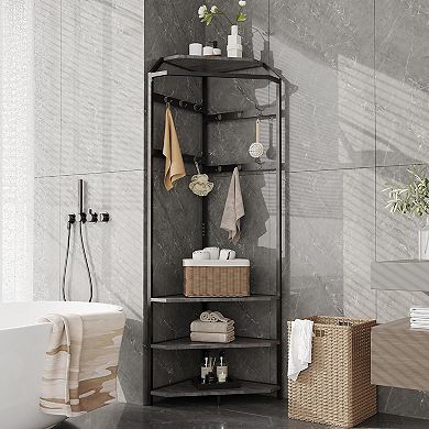 Freestanding Hall Tree with Shoe Bench & 3-Tier Shelves,12-Hook Coat Rack