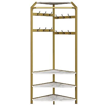 Freestanding Hall Tree with Shoe Bench & 3 tier Shelves,12-Hook Coat Rack