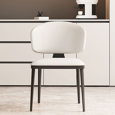 2-Piece Modern Upholstered Dining Chairs White and Black Fabric Chairs with Wooden Legs