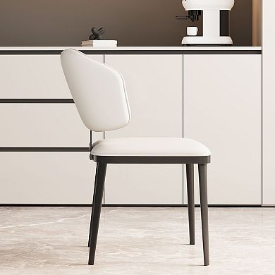 2-Piece Modern Upholstered Dining Chairs White and Black Fabric Chairs with Wooden Legs