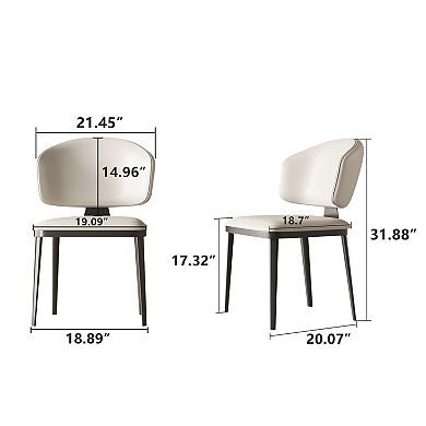 2-Piece Modern Upholstered Dining Chairs White and Black Fabric Chairs with Wooden Legs