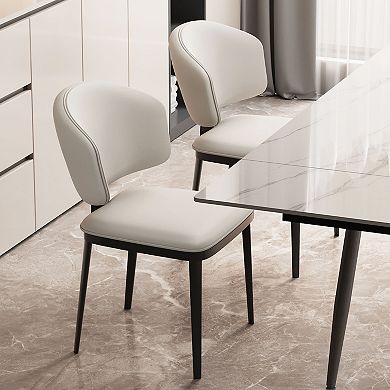 2-Piece Modern Upholstered Dining Chairs White and Black Fabric Chairs with Wooden Legs