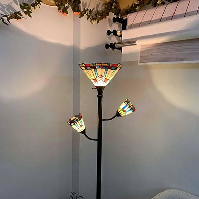 UPRIGHT LAMP WITH STAINED GLASS DECOR